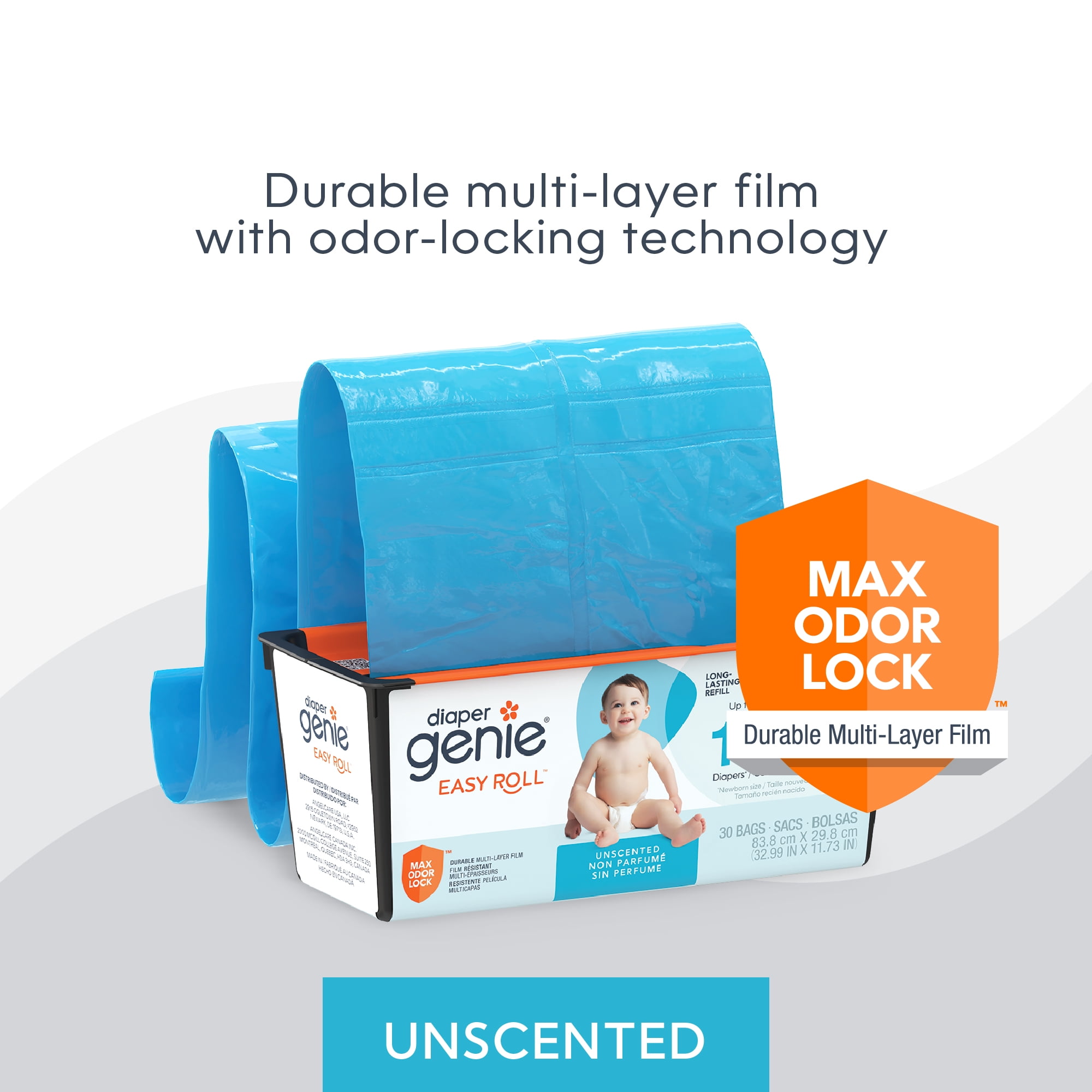 Diaper Genie Diaper Pail Easy Roll Refill with 30 Bags, Holds up to 1410 Newborn Diapers