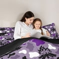 thumbnail image 5 of Catabedysis Camo Camping 7-Piece Twin Bedding For Girls,Wildlife Camper Pattern Bedding Comforter Set,Purple Black,Black Reversible, 5 of 7
