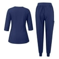 thumbnail image 3 of WTOBBY Women's Quick-Dry V-Neck Scrubs Set, 3/4 Sleeve Top with Pockets & Pants, 2-Piece Nursing Uniform, Medical Workwear for Women, Healthcare Professional Attire,Dark Blue 2XL, 3 of 4