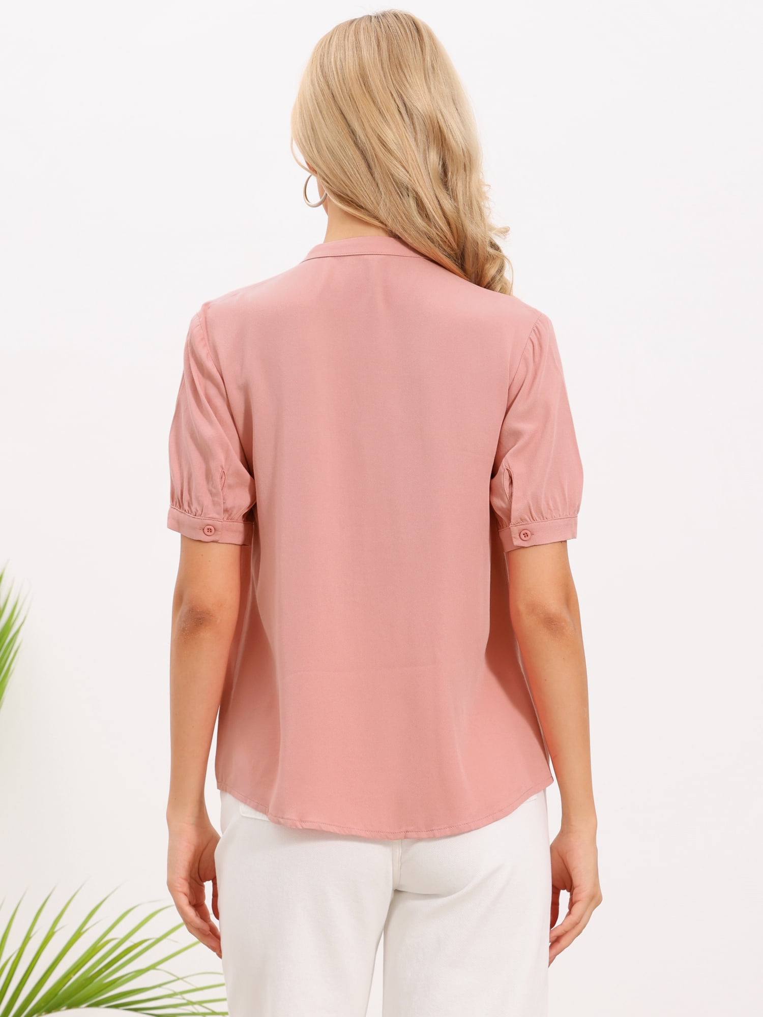 DARING DIVA Women's Button Down Tops Short Sleeve Pleated Front V Neck Blouse XS Pink