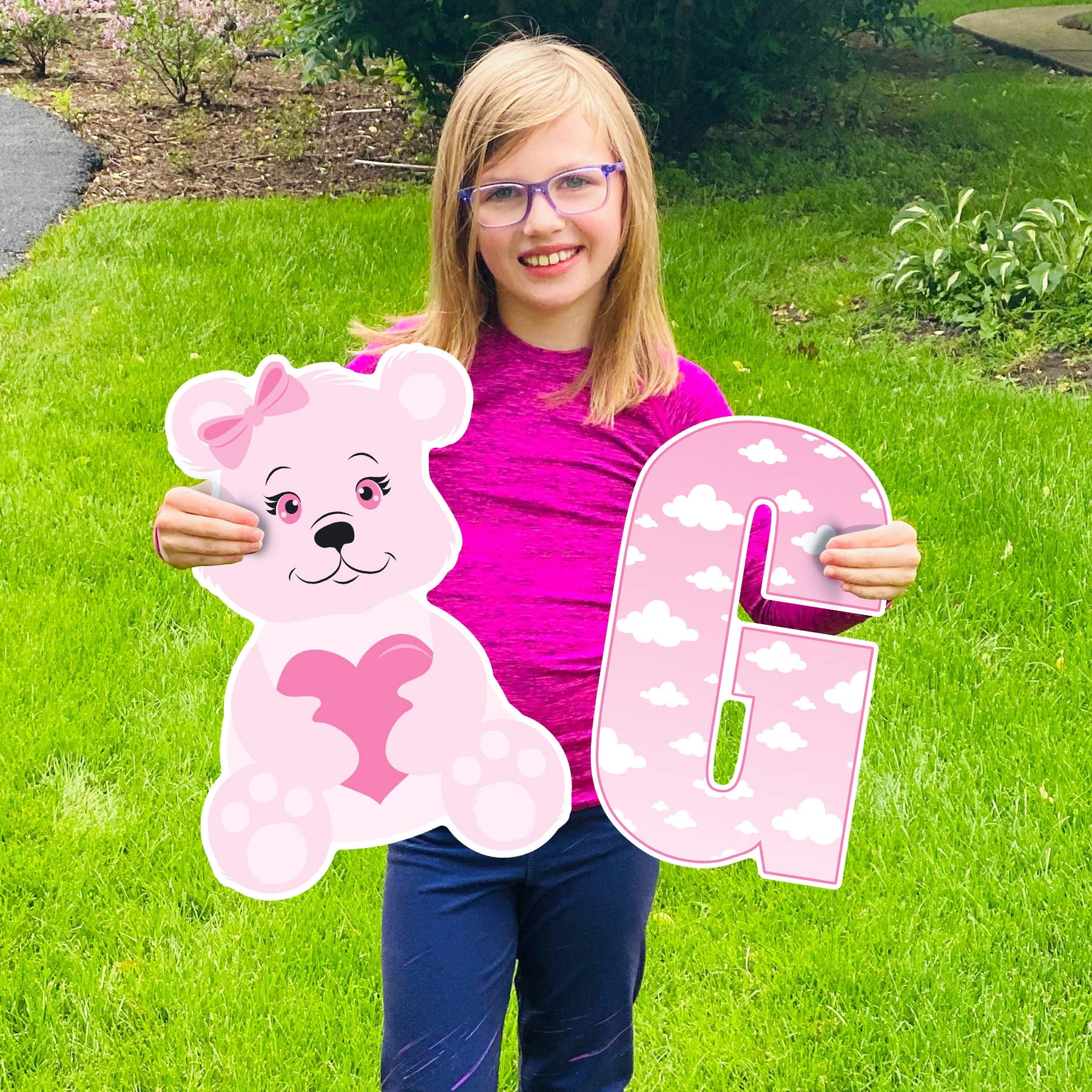 It's a Girl Lawn Letters with Panda - Baby Girl Birth Announcement Yard Letters