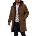 thumbnail image 3 of Mens Winter Coat Multi Pocket Fleece Lined Hooded Cotton Jacket Full Zip Solid Color Long Sleeve Mid Length Warm Outerwear for Daily Wear Mens Padded Coat, 3 of 9