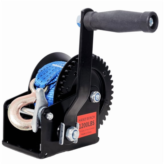 1200LB Hand Winch 4.1:1 Gear, 19.6FT Strap, Two-Way Ratchet for Towing