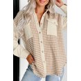 thumbnail image 2 of Women's Parchment Houndstooth Corduroy Patchwork Flap Pocket Shacket, 2 of 12