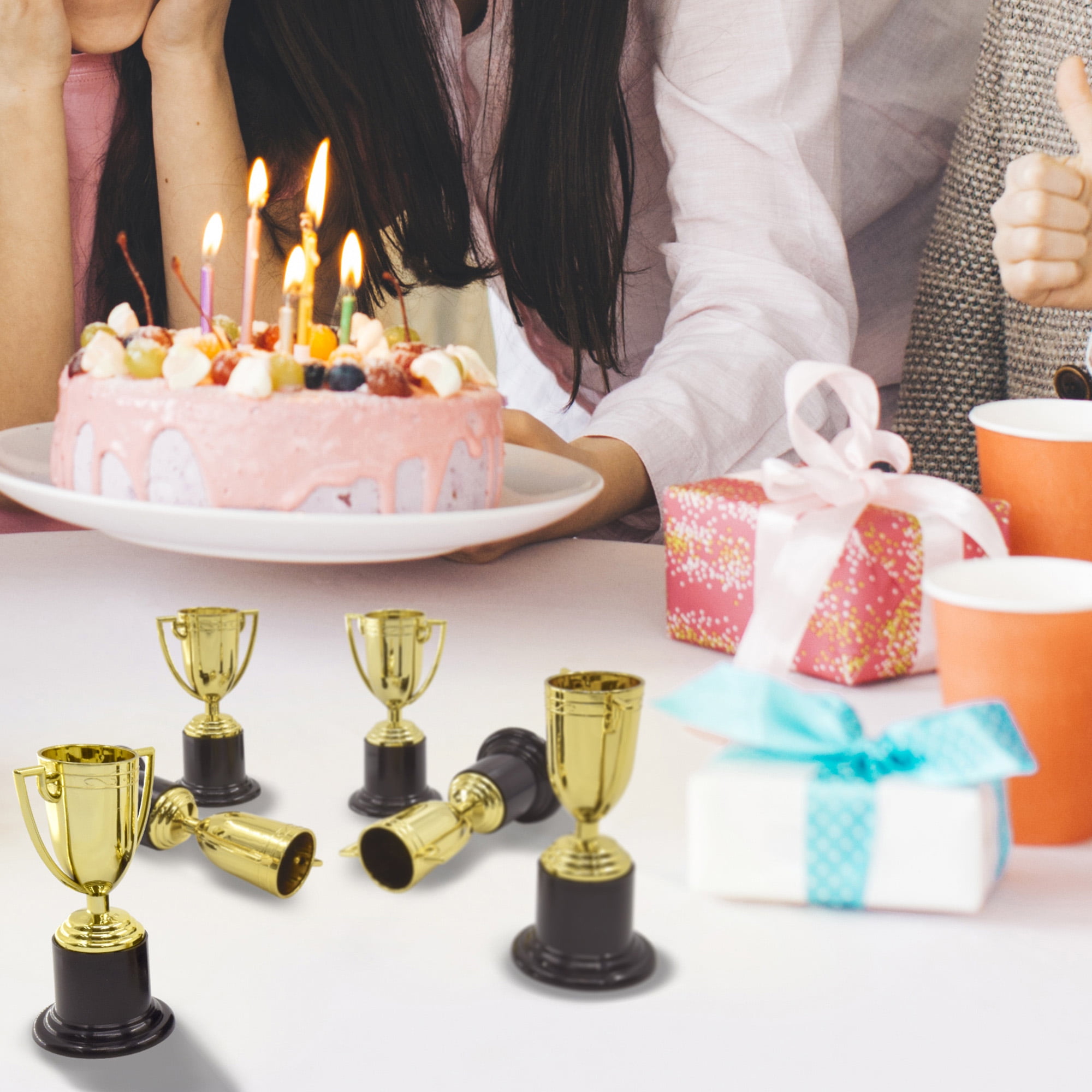 Mini 3.8-in Plastic Gold Trophies for Kids, 6 Count, Unisex, Party Favors, Way to Celebrate!