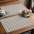 thumbnail image 3 of Khaki Gingham Placemats Set of 6 Farmhouse Buffalo Plaid Checkered Place Mats Indoor Wipeable Table Mats Washable Cloth Dining Table Placemats for Kitchen Holiday Party Home Decor 13x19 Inch, 3 of 3
