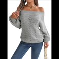 thumbnail image 3 of Tops de Crochet para Mujer, Suéteres con Hombros Descubiertos, Ropa de Playa de Punto Calado de Larga de Verano Gris M, 3 of 10