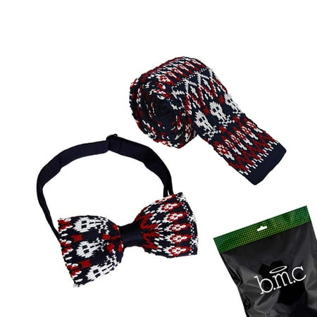 Flex Track End Ties - BMC Mens Knitted Square Flat End Fashion Neck Tie Adjustable Bowtie 2pc Matching Set - Combo 5, Dress to Kill