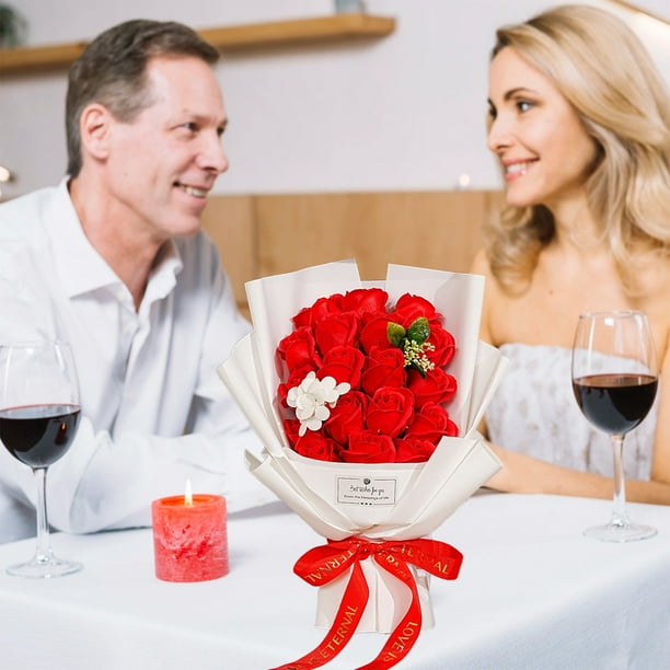Ramo de jabón de 18 rosas, ramo eterno, caja de regalo, regalo de San Valentín, adecuado para esposa, día de San Valentín de la madre, día de la madre, aniversario, cumpleaños, rosa artificial