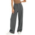 thumbnail image 2 of Bzdzmqm Women's Corduroy Pants Casual High Waisted Trousers with Pockets Elastic Waist Baggy Wide Leg Loose Trousers, Gray S, 2 of 7