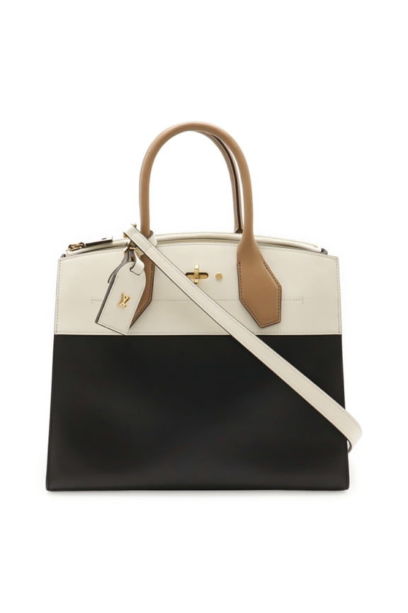 Pre-Owned LOUIS VUITTON City Steamer MM Handbag Shoulder Bag Two-Tone Leather White/Noir/Black...