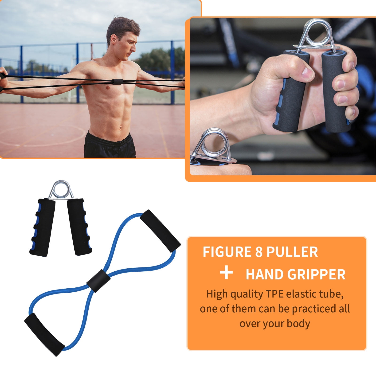 6-in-1 Home Abdominal Fitness Set, Ab Roller, Knee Pad, Push-Up Handles & Resistance Bands, Hand Trainer with Skipping Rope (Unisex)