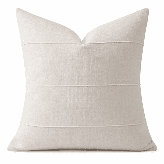 Zahazoho Linen Striped Throw Pillow Covers 18x18 inch Set of 2, White