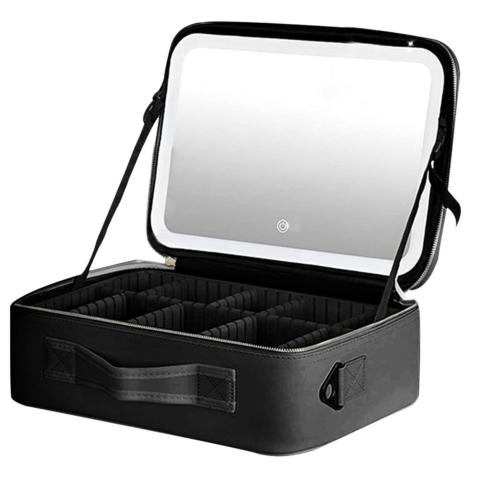 Facaimo Travel Makeup Bag Makeup Case with Mirror and Lights PU Leather Cosmetic Travel Cases