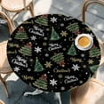thumbnail image 2 of Black Christmas Round Tablecloth, Fitted Table Cover with Elastic for 36"-44" Round Tables, Winter Green Pine Tree Gold Snowflake Table Cloth Outdoor Indoor Dinning Party Waterproof Tablecloths, 2 of 7