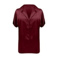 thumbnail image 4 of Camisa de manga corta de satén liso para mujer - Top elegante con cuello alto - Acabado satinado para ocasiones informales/formales - Tallas S-XL, 4 of 5
