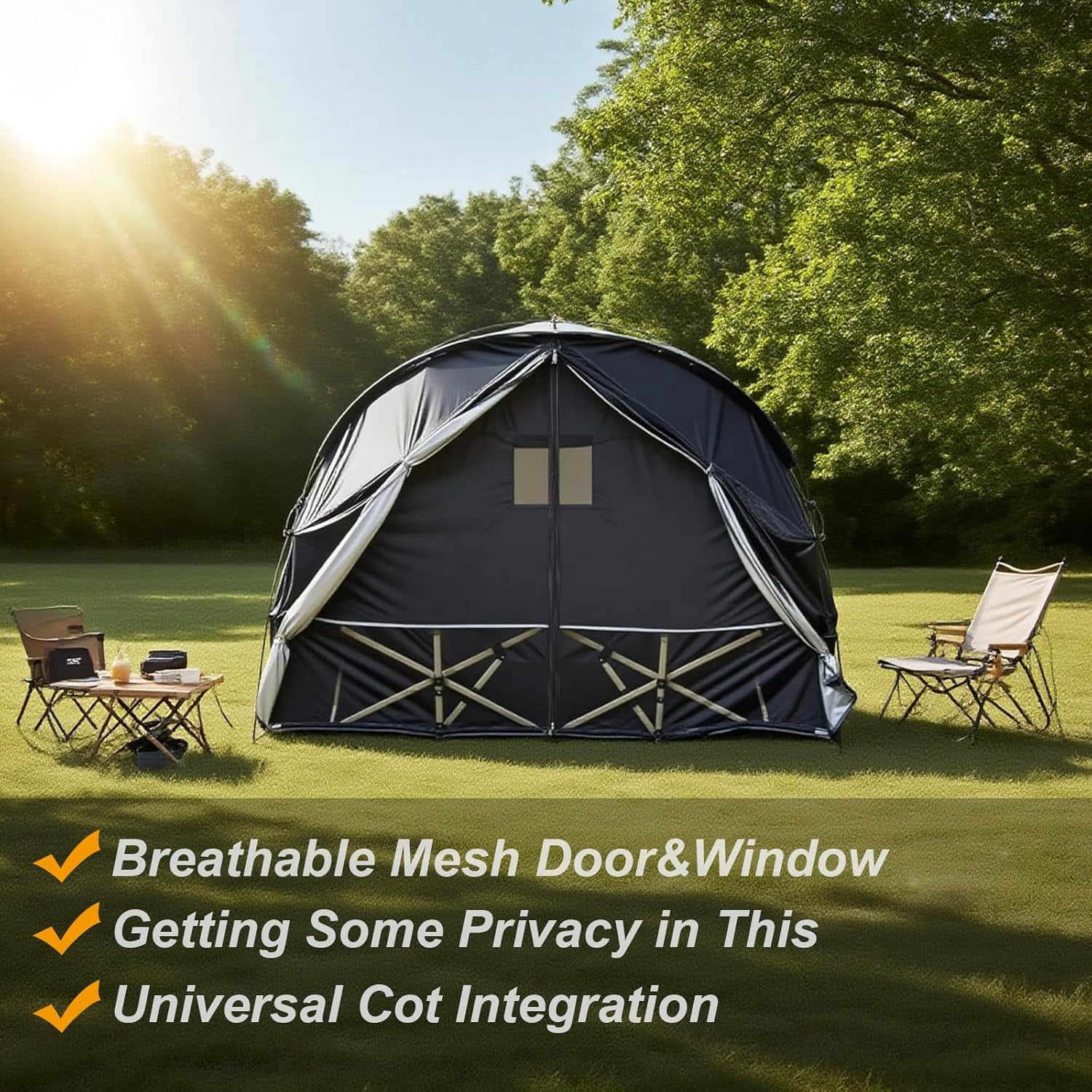1 Person Cot Tent with Breathable Mesh Door and Screen Windows – Easy to Put Together, All-Weather Shelter for Camping & Backyard, Without Bed