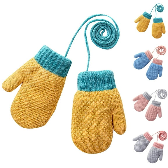 Kilaqueen Toddler Kids Warm Cotton Mittens Color Block Thickened Winter Gloves Stretchy Warm Gloves Ribbed Knit Portable Gloves 1-3 Years