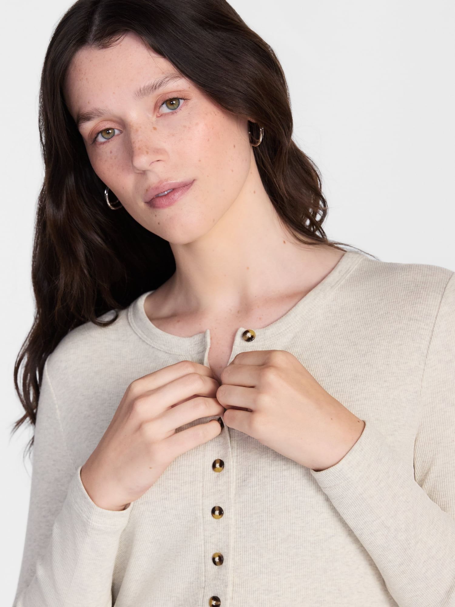 Scenario Women's Button Front Crewneck Sweater, Lightweight, Sizes XS-XXXL