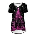 thumbnail image 3 of Camiseta Impresa con Cuello en V de Manga de Raglan de la Parte Trasera Larga Delantera Corta de las Mujeres de Navidad, Vacaciones Informales, 3 of 5