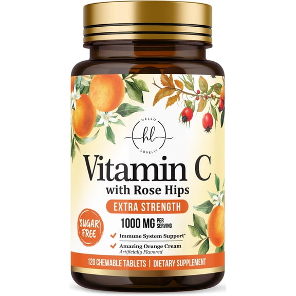 Vitamin C 1000mg Per Serving - Extra Strength with Rose Hips Bioflavonoids - Sugar Free Vitamin C Chewable Pills, Vit C Supplement for Immune Support & Antioxidant, USA Bottled - 120 Chewable Tablets
