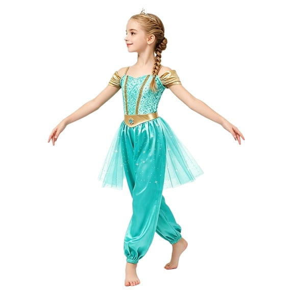 YiZYiF Arabian Dance Jumpsuits for Girls Halloween Dress-up Light Green 4