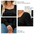 thumbnail image 4 of Camisa de punto para mujer, cuello cuadrado, mangas largas abullonadas, puños abotonados, camisa de punto de ajuste casual, negro S, 4 of 5