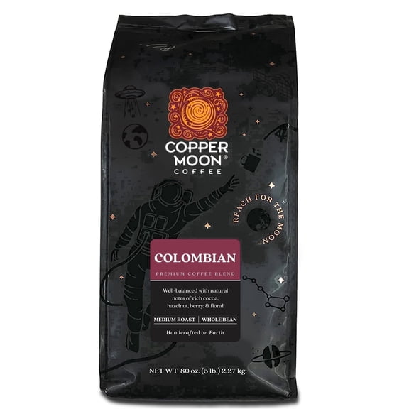 Copper Moon Whole Bean Coffee, Medium Roast, Colombian Blend, 5 lb Bag