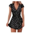 thumbnail image 2 of Babysbule Summer Dresses for Women Ladies V-Neck Half Sleeve Floral Print Mini Dress Skirts, 2 of 8