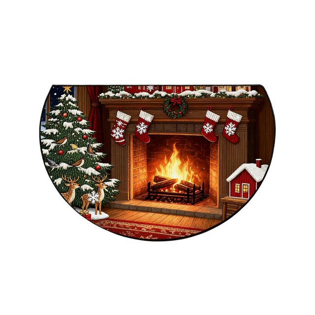 Decoraciones navideñas, adornos navideños, regalos navideños Alfombra navideña Puerta de entrada Felpudo semicircular Felpudo antideslizante absorbente para el hogar Felpudo a prueba de suciedad Felpu