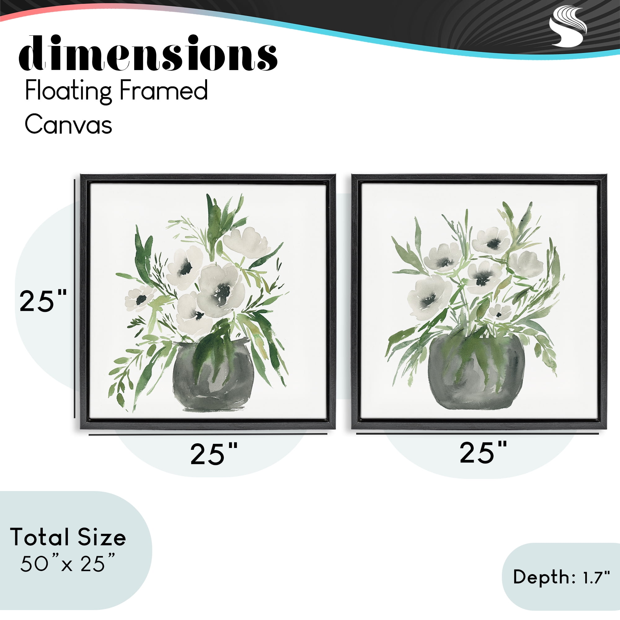 Stupell Industries White Anemone Vases 2 Piece Black Framed Floater Canvas Set, design by Lucille Price
