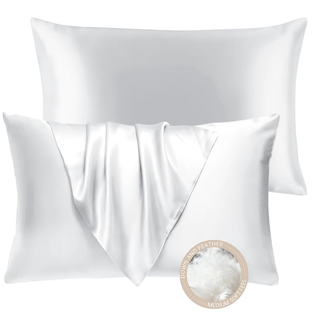 Juego de 2 Almohadas BHZ King Size de Plumas de Ganso con Funda de Satén