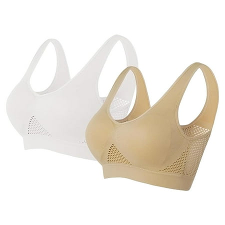 Clearance!Uooqdmx Sports Bras for Women Plus Size Lingerie Sports Bras Comfort Bras Wireless Sleep Yoga Bras with Removable Bandeau Bra White(2PC) XL