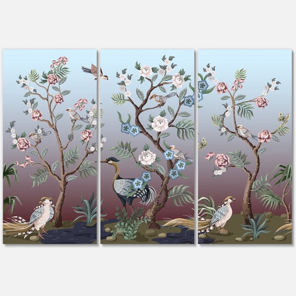 Chinoiserie With Peonies and Birds XI 28 in x 36 in Painting Canvas Art Print, by Designart