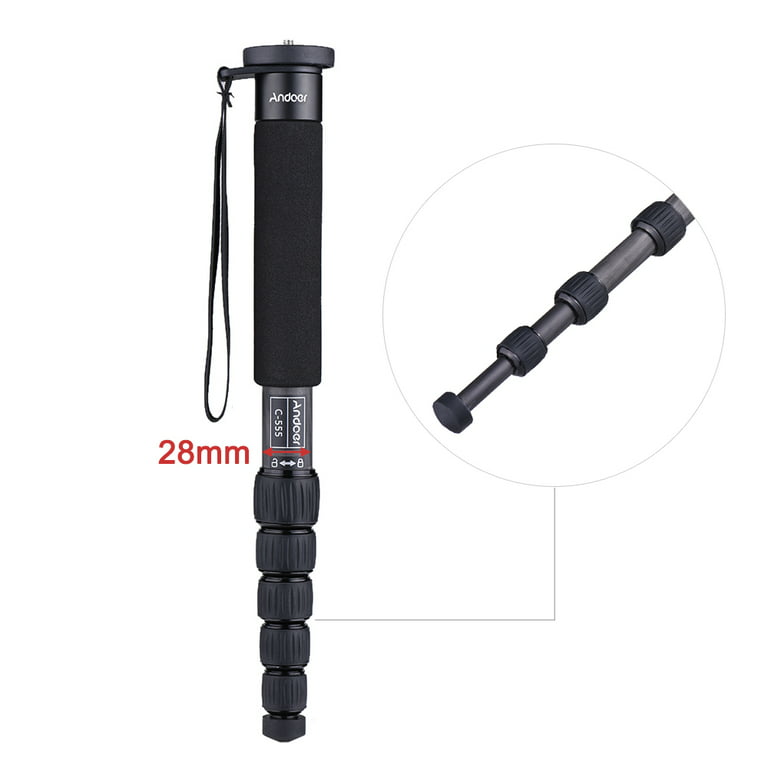 Andoer C-555 155cm/5.1ft Carbon Fiber Camera Monopod Unipod Stick 6-Section with Carry Bag Max. Load 10kg/22lbs for Camcorder Video Stuido Photography