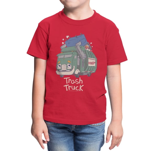 Trash Truck Dumpster Lifting Youth T Shirt (Red, XS-XL)