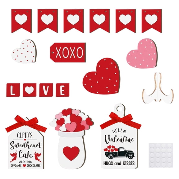 Valentine's Day Tiered Tray Valentine's Day Table Wooden Sign Decorations Tabletop Signs Heart Truck For Valentine's Day Party Home Kitchen Holiday Easter Rose Vanity Tray Decorations Party Tall