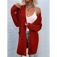 thumbnail image 5 of Women'S Autumn and Winter Long Sleeve Cardigan Sweater Cable Knit Front Button Long Coat Rust Red L, 5 of 7