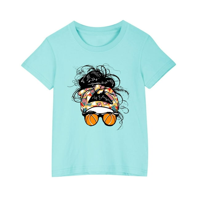 Économies d'Été! SROBPTY T-Shirts à Manches Courtes pour Tout-Petits, T-Shirt Mode à Col Rond Imprimé pour Garçons et Filles Tout-Petits, Haut à Manches Courtes Bleu, 5 Ans