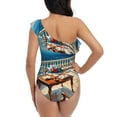 thumbnail image 5 of Sikiie Coastal Style Garden Villa Print Women One Piece Swimsuits Tummy Control One Shoulder Bathing Suits Ruffle Swimwear, From S to XXL-Large, 5 of 6