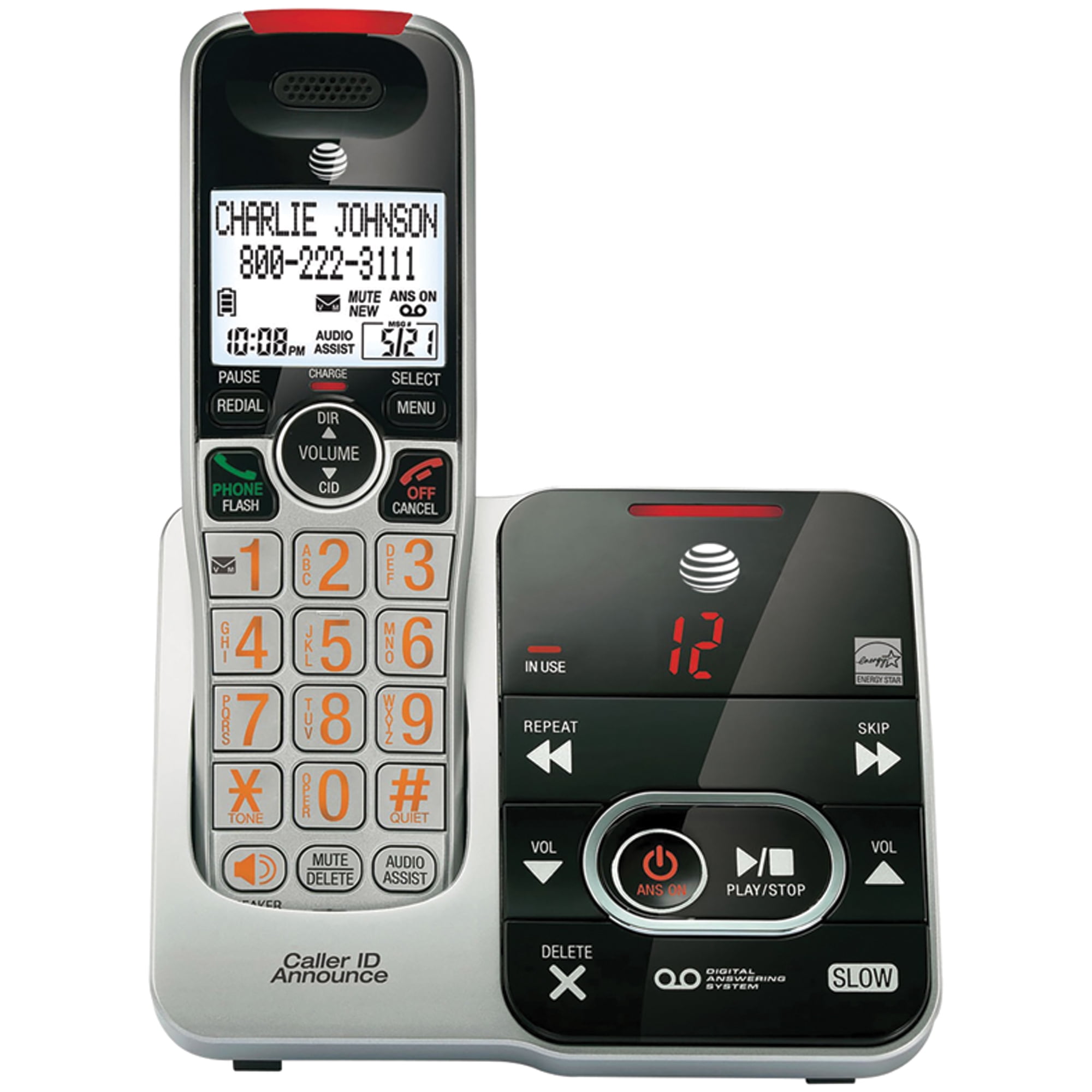 AT&T 1-Cordless Handset DECT 6.0 Expandable Phone System for Landline, Answering System, Audio Assist, Big Buttons, Large Text, and Caller ID