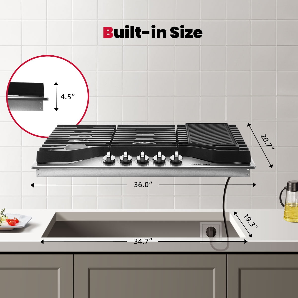 GASLAND Master Series 36 Inch Gas Cooktop with Griddle PRO GH3905SS1FC with 5 Burners,CSA certified,120V Plug-in, NG/LPG Convertible