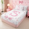 thumbnail image 2 of meiyoeat Pink Coquette Bowknot Zipper Twin Comforter Sets with Fitted Sheet and 2 Pillowcases For Girls,Kids Personalized Letter S Print Zipper Bedding Set,Pink Reversible,4 Pieces, 2 of 7