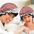 thumbnail image 6 of Shower Caps,Red Christmas Folk Pattern Waterproof Shower Cap for Women 4 Pieces,Double Reusable Hair Cover for Shower PEVA Elastic Stretch Hem, 6 of 7