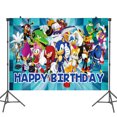 thumbnail image 3 of Fondo fotográfico personalizado con nombre y años de Sonic the Hedgehog, decoración para fiesta de cumpleaños, vinilo, tela de poliéster, pancarta de tela, 3 of 5