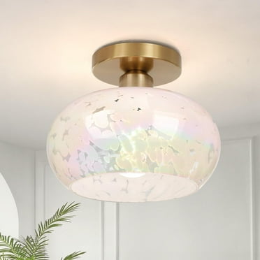 FRIDEKO HOME 8.66" Semi Flush Mount Ceiling Light, E26 Base, Rainbow Glass Shade, Modern Ceiling Light Fixture for Hallway Kitchen Living Room Bathroom Entryway (Without Bulb)