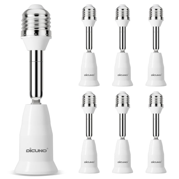 DiCUNO E26 Adjustable Light Socket Extender, 4.5-Inch Extension, 350° Rotation & 180° Bend, 6-Pack