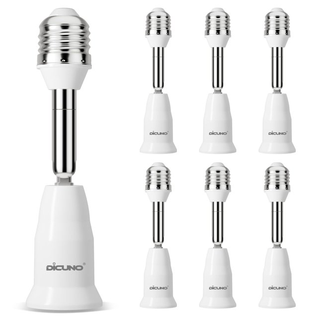 DiCUNO E26 Adjustable Light Socket Extender, 4.5-Inch Extension, 350° Rotation & 180° Bend, 6-Pack