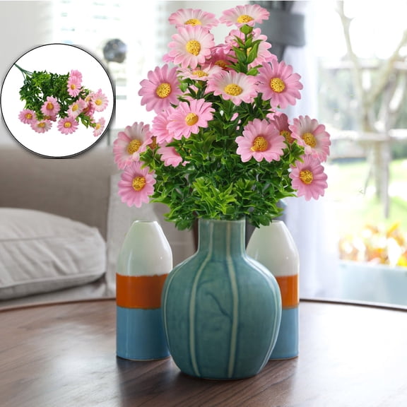 Artificial Daisies Flowers, Fake Silk Daisy Small Flower Decor, Faux Plastic Stems Bushes Greenery Bundles for Indoor Outdoor Verandah Wedding Spring Decorations