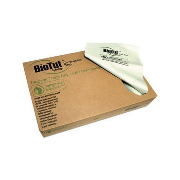Biotuf Compostable Can Liners 60 gal, 0.9 mil, 38" x 58", Green, 100/Carton